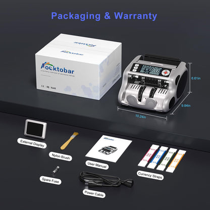 Money Counter Machine, Value Count, Dollar, Euro UV/MG/IR/DD Cash Counterfeit Detection Bill Counter with LCD Display, Add and Batch Modes, Cash Counter Machine 5-Year Warranty