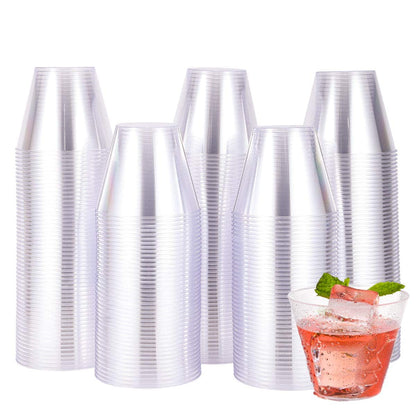 JOLLY CHEF 200 Pack 9 oz Clear Disposable Plastic Cups, Clear Plastic Cups Tumblers, Heavy-duty Party Glasses, Disposable Cups for Thanksgiving, Halloween,Christmas Party