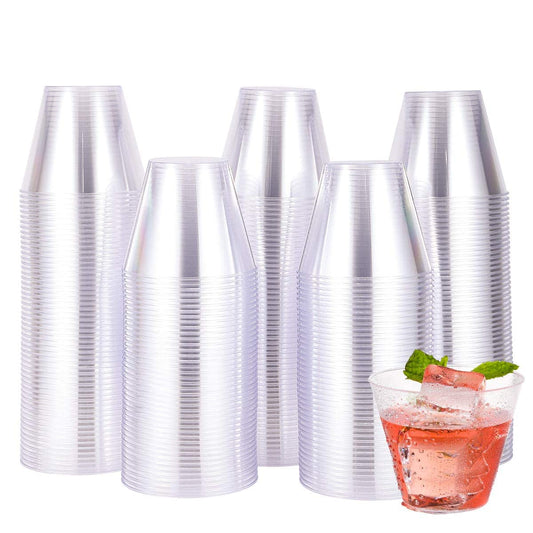 JOLLY CHEF 200 Pack 9 oz Clear Disposable Plastic Cups, Clear Plastic Cups Tumblers, Heavy-duty Party Glasses, Disposable Cups for Thanksgiving, Halloween,Christmas Party