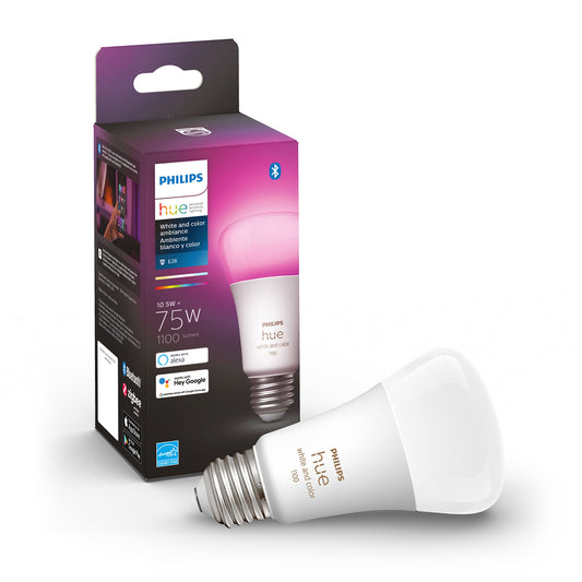 Philips Hue Smart 75W A19 LED Bulb - White and Color Ambiance Color-Changing Light 1 Pack
