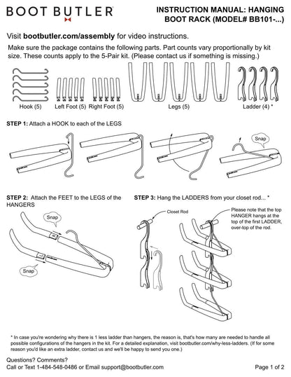 Boot Butler Boot Rack 5-Pair Boot Hanger Boot Organizer & Boot Shaper/Tree