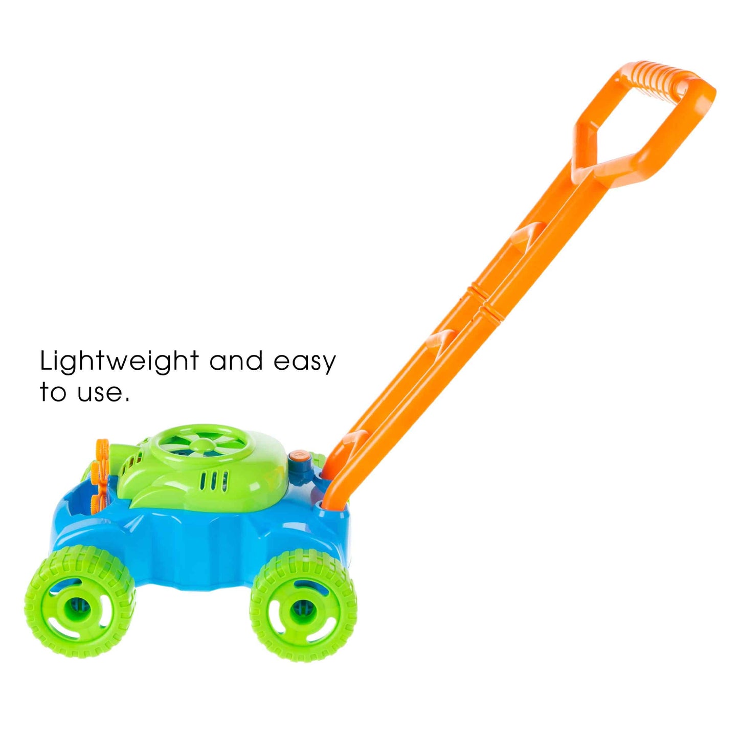 Bubble Lawn Mower - Outside Push Lawnmower Bubble Blower Machine for Toddlers - Walk Behind Outdoor Activity for Kids by Hey Play (Blue)