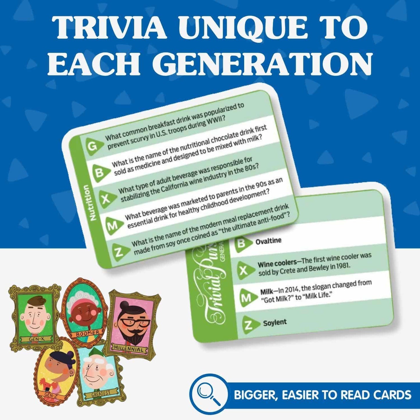 Joy for All Games - Trivial Pursuit Generations - Generational Trivia - Create Personalized Questions - Bigger Easy-to-Read Cards - Fun Multigenerational Trivia Game