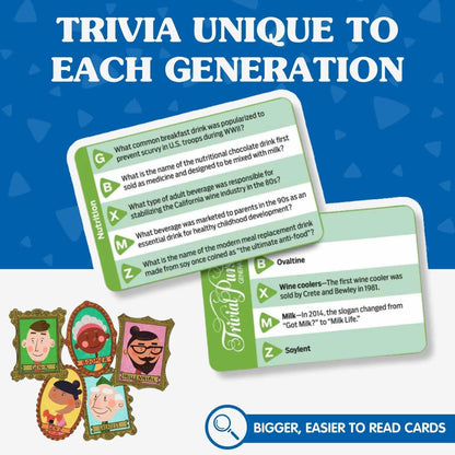 Joy for All Games - Trivial Pursuit Generations - Generational Trivia - Create Personalized Questions - Bigger Easy-to-Read Cards - Fun Multigenerational Trivia Game