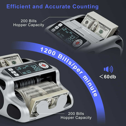 Money Counter Machine, Value Count, Dollar, Euro UV/MG/IR/DD Cash Counterfeit Detection Bill Counter with LCD Display, Add and Batch Modes, Cash Counter Machine 5-Year Warranty