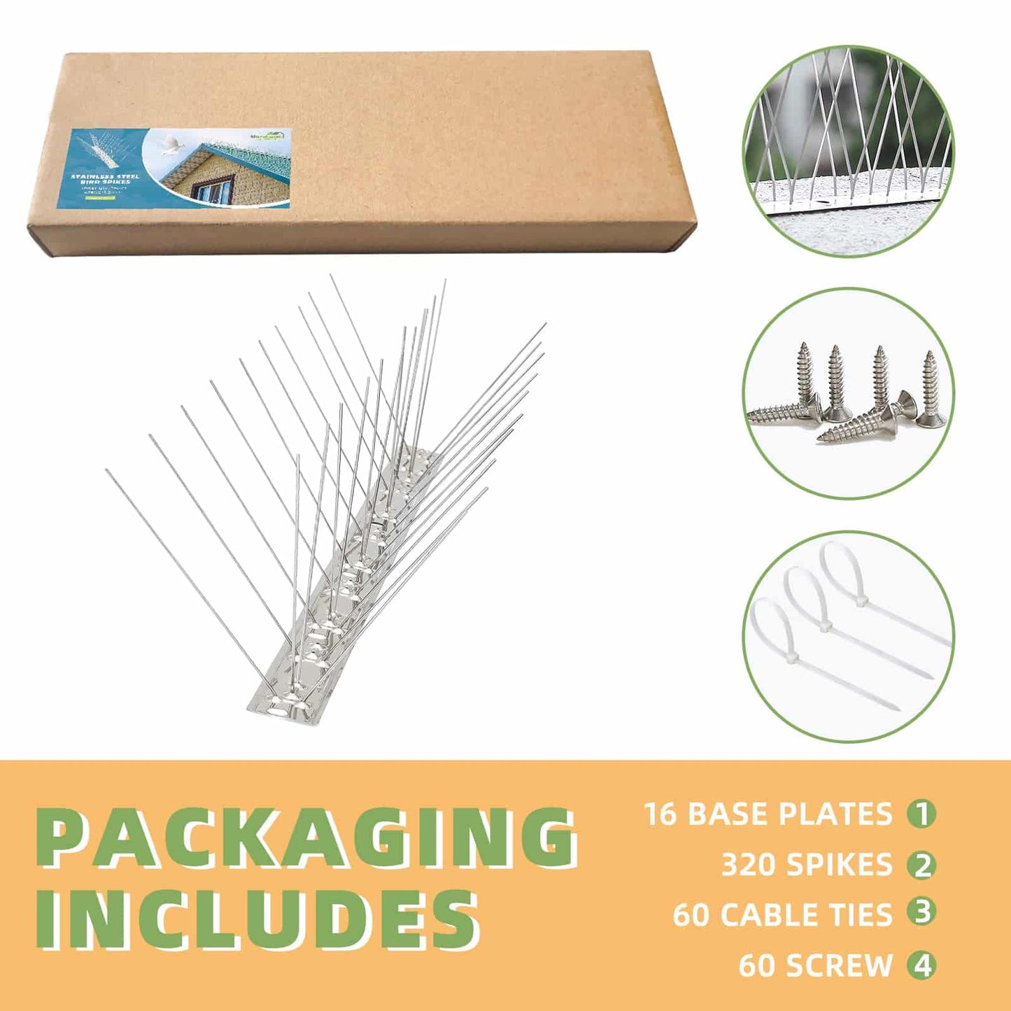 Morsland Anti Bird Spikes, Stainless Steel Bird Deterrent Devices 21 Feet 40 Strips (16 Pack Uninstalled)