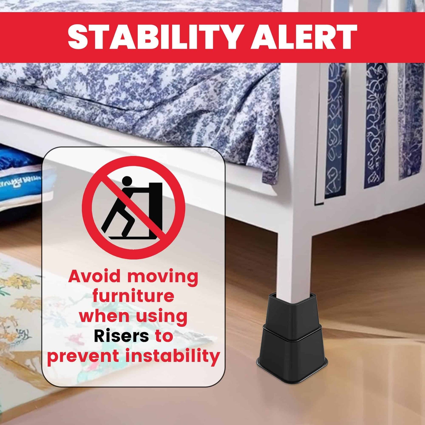Utopia Bedding Adjustable Bed Furniture Risers - Elevation in Heights 3, 5 or 8 Inch Heavy Duty Risers for Beds - Supports up to 1,300 lbs - (Set of 4 Riser, Black)