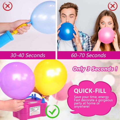 Electric Balloon Pump, Portable Electric Balloon Blower Machine Balloon Air Pump Dual Nozzle Rose Red 110V 600W Balloon Inflator for Party Decorations
