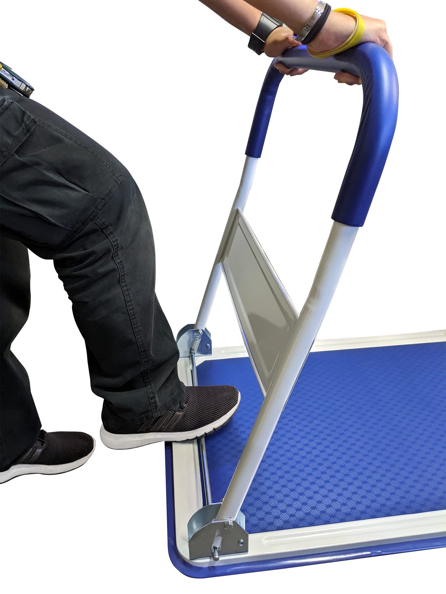 Upgraded Foldable Push Cart Dolly | 330 lbs. Capacity Moving Platform Hand Truck | Heavy Duty Space Saving Collapsible | Swivel Push Handle Flat Bed Wagon - Blue
