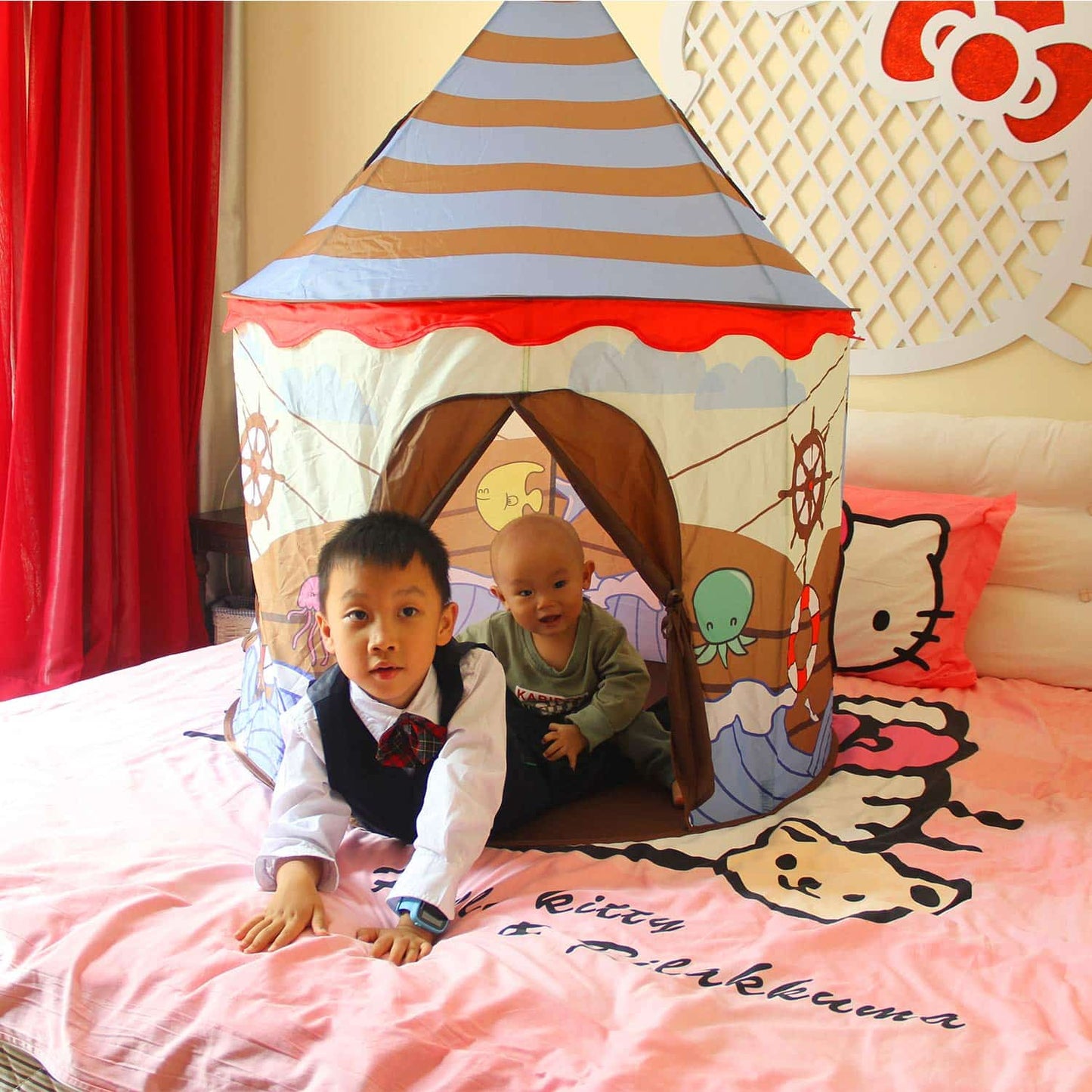 Homfu Play Tent for Kids Castle for Children Boys and Girls Viking Pattern Pop up Tent As