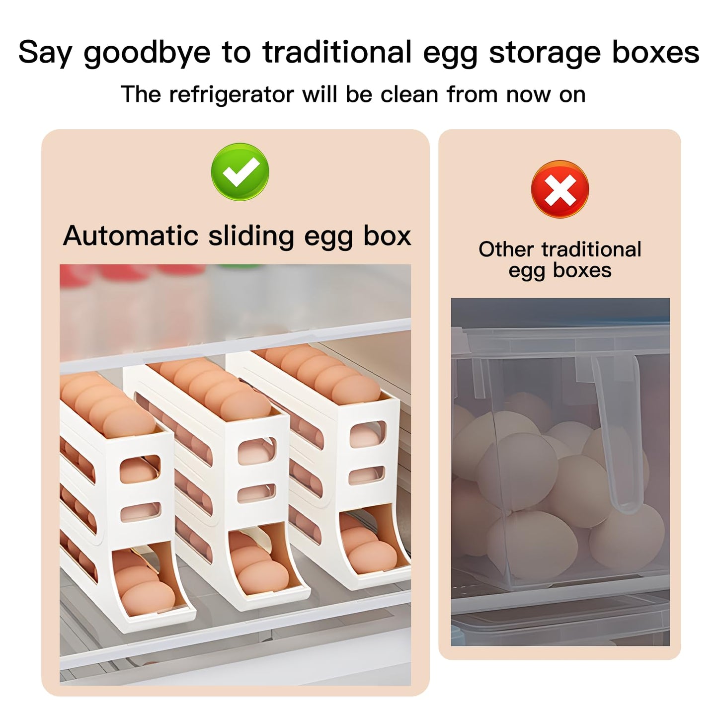 Egg DispenserAutomatic Rolling Egg Tray Organizer, Space Saving Refrigerator Egg Roller, Holds 28 Eggs Simultaneously, Works in The Refrigerator, Kitchen, Cabinets, and Dining Table (White)