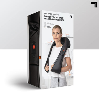 Sharper Image Shiatsu Neck + Back Kneading Massager, Rotating Massage Nodes with Arm Straps, Pain & Tension Relief
