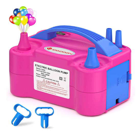 Electric Balloon Pump, Portable Electric Balloon Blower Machine Balloon Air Pump Dual Nozzle Rose Red 110V 600W Balloon Inflator for Party Decorations