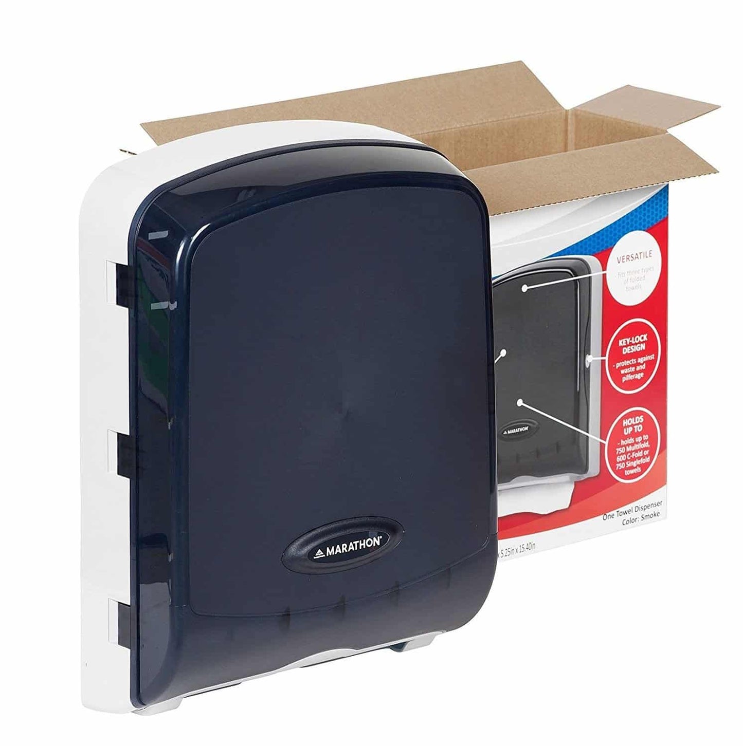 Marathon Combo Folded Towel Dispenser Color Smoke, Holds C-Fold, S-Fold, and M-Fold