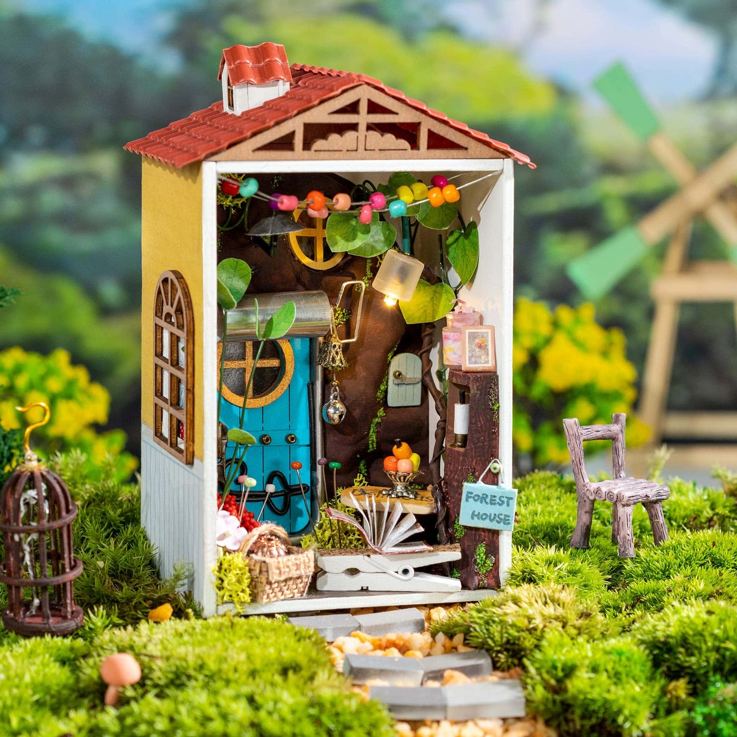 Hands Craft DIY Miniature House Kit | 3D Model Craft Kit | Pre Cut Pieces | LED Lights | Adult Teen | Perfect for Beginners | Mini Town Series: Borrowed Garden (DS013)
