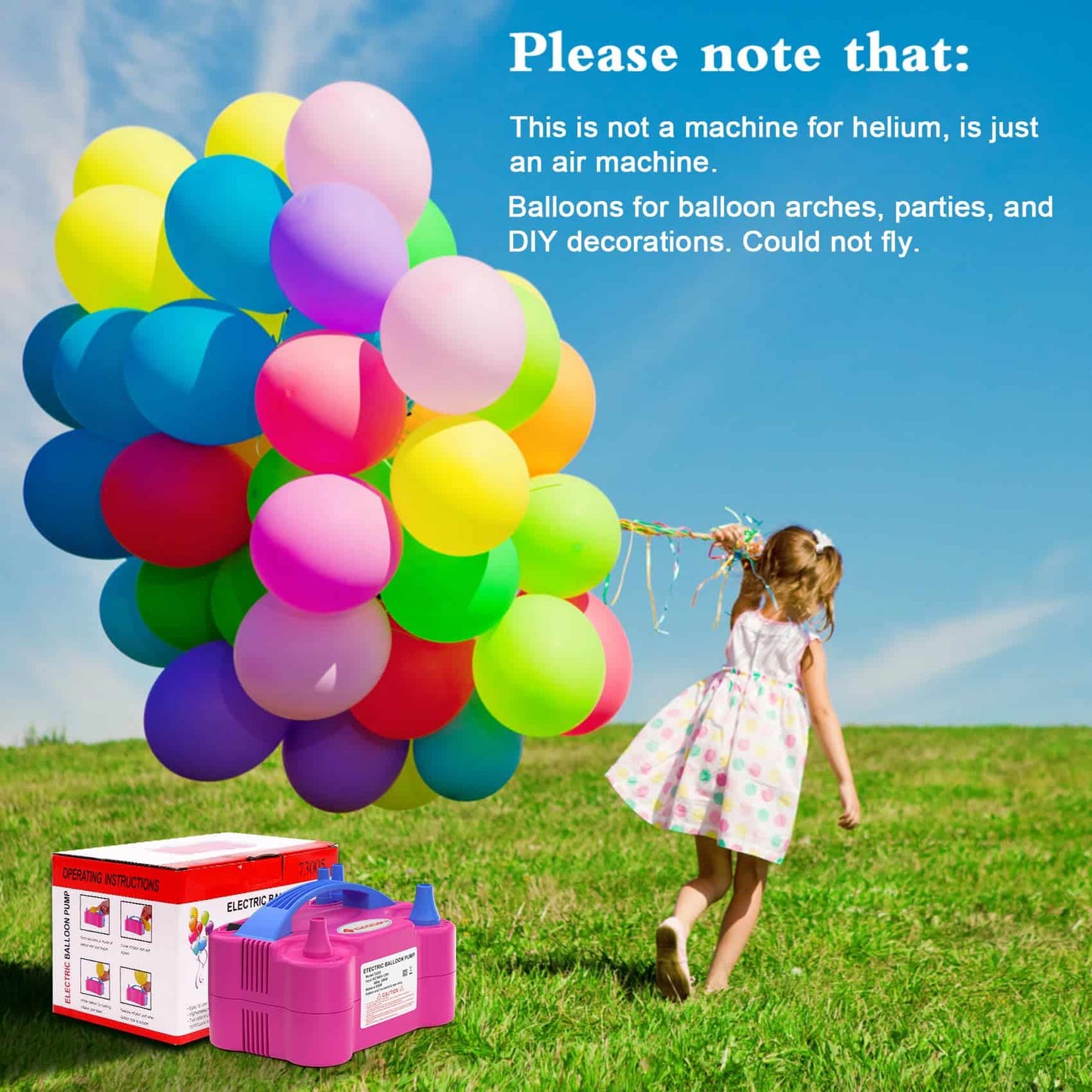 Electric Balloon Pump, Portable Electric Balloon Blower Machine Balloon Air Pump Dual Nozzle Rose Red 110V 600W Balloon Inflator for Party Decorations
