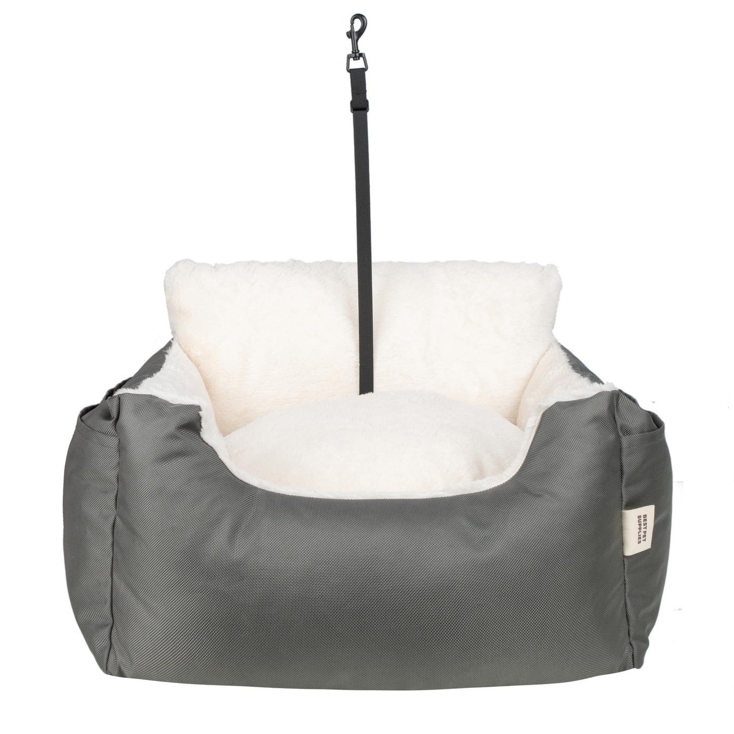 Best Pet Supplies Dog Pet Booster Seat for Car, Truck, and SUV Travel with Soft Plush Cushion with Tall Pillow and Walls, Comfortable Bedding with Secure Straps - Gray