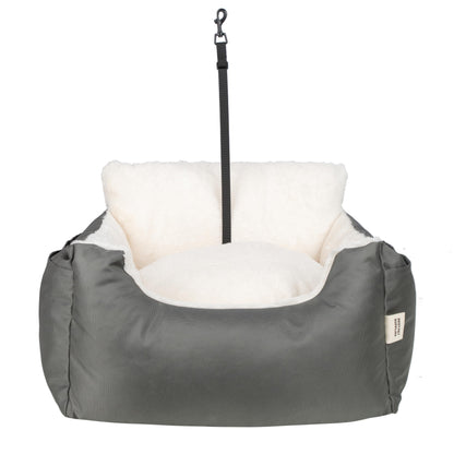 Best Pet Supplies Dog Pet Booster Seat for Car, Truck, and SUV Travel with Soft Plush Cushion with Tall Pillow and Walls, Comfortable Bedding with Secure Straps - Gray