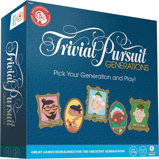 Joy for All Games - Trivial Pursuit Generations - Generational Trivia - Create Personalized Questions - Bigger Easy-to-Read Cards - Fun Multigenerational Trivia Game