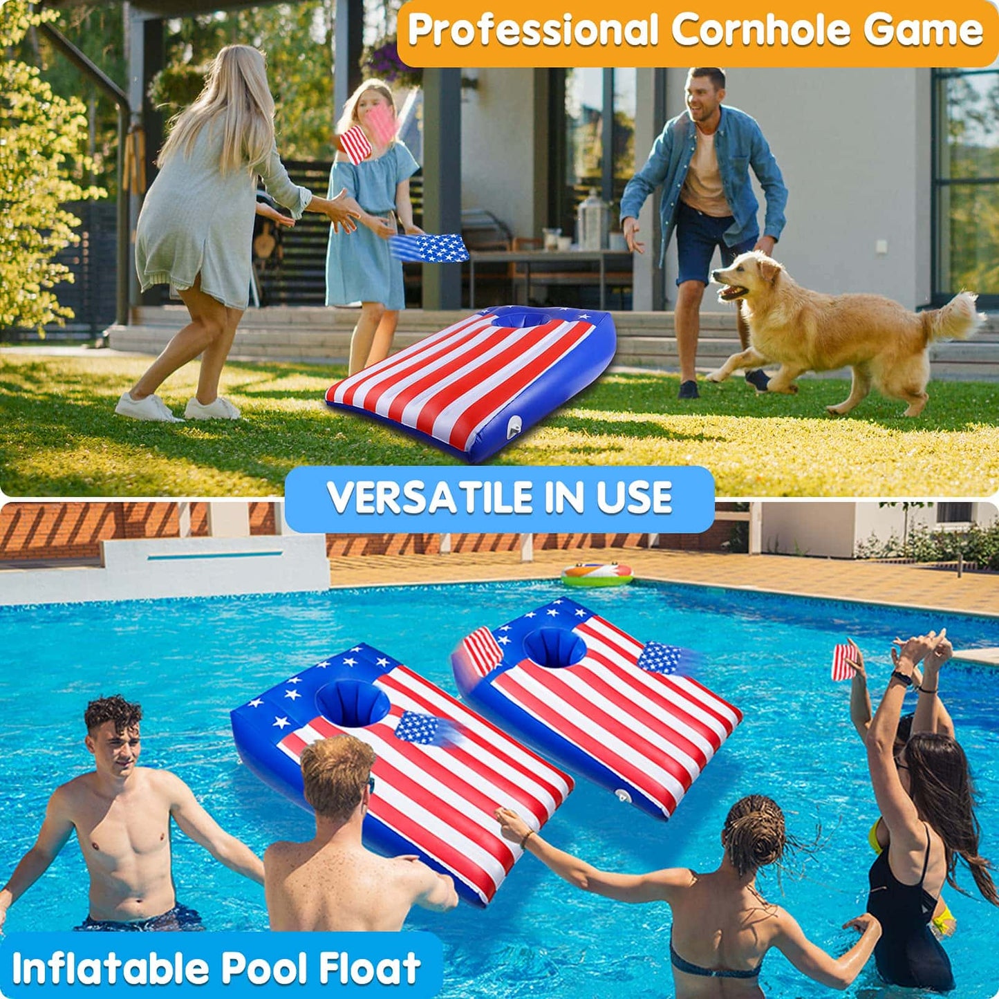 Floating Cornhole Bean Bag Toss and Cornhole with with 8 Beanbags Outdoor Game Pool Accessories for Summer (2 Pack)