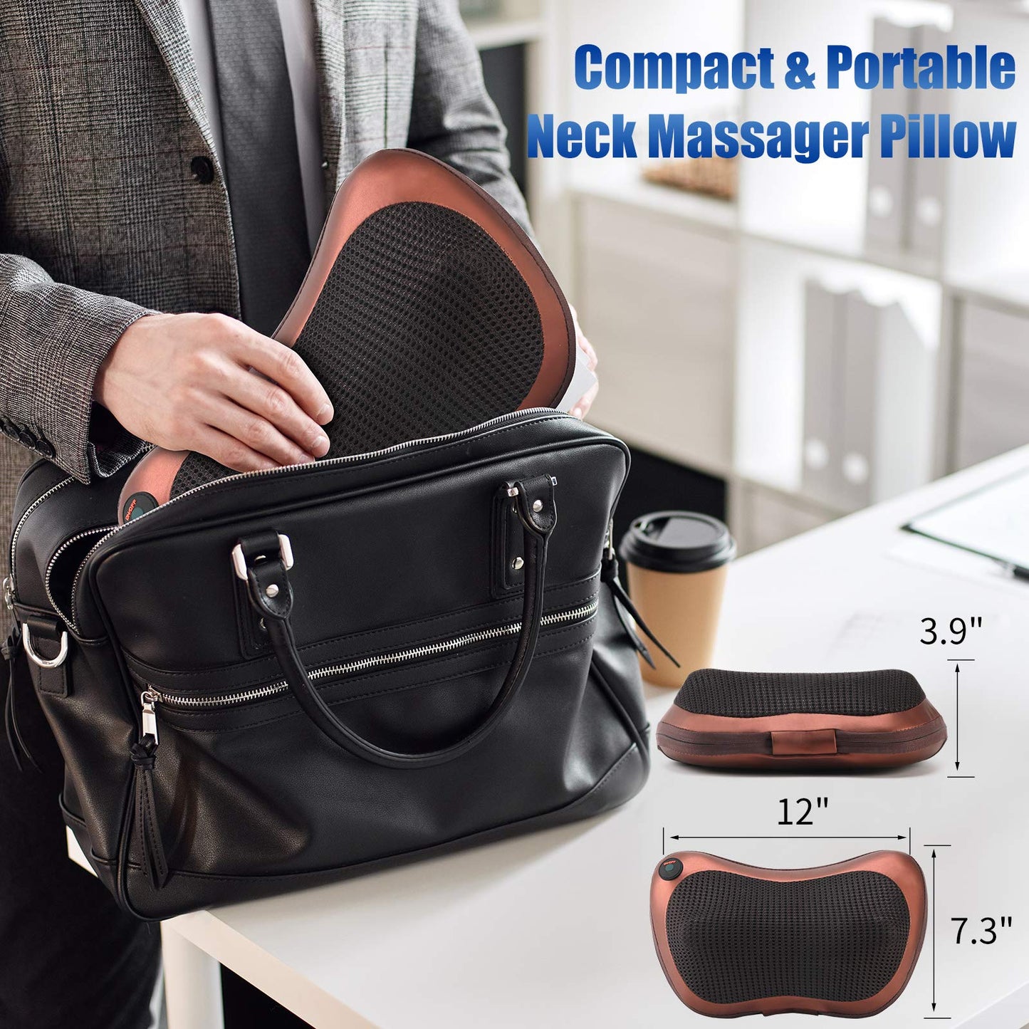 PTsolo Massage Pillow Shiatsu Neck & Back Massager with Heat Neck and Shoulder Massager with Deep Tissue Kneading Massager