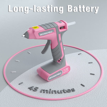 Pink Cordless Hot Melt Glue Gun, 7.2V Rechargeable Fast Preheating Glue Gun Kit with 20 Pc Premium Mini Glue Stick, Automatic-Power-Off Glue Gun for Art, Craft, Decoration - Pink Ribbon