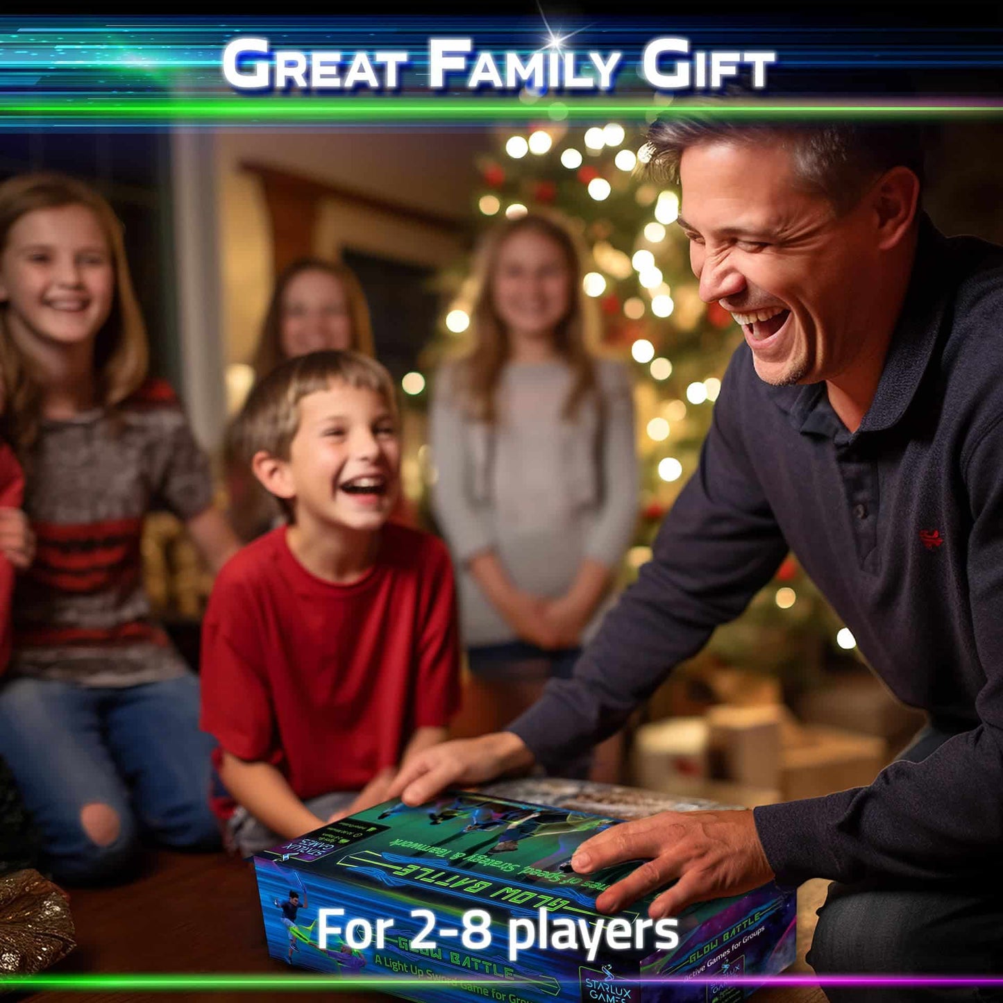 Starlux Games Glow Battle Family Pack: A Thrilling, Glowing Sword Game 4-10 Players, Age 8+