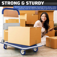 Upgraded Foldable Push Cart Dolly | 330 lbs. Capacity Moving Platform Hand Truck | Heavy Duty Space Saving Collapsible | Swivel Push Handle Flat Bed Wagon - Blue