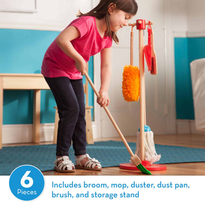 Melissa & Doug Dust! Sweep! Mop! 6-Piece Pretend Play Cleaning Set - Broom, Duster, Kid-Sized Cleaning Toys For Boys and For Girls
