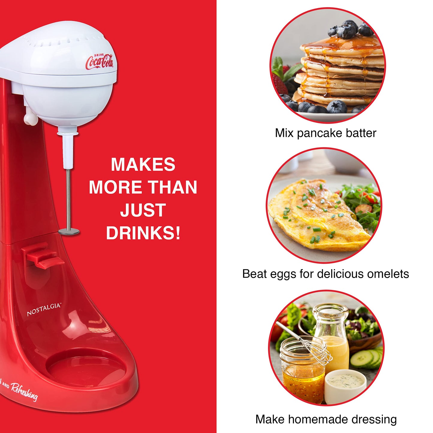 Nostalgia Two-Speed Electric Coca-Cola Limited Edition Milkshake Maker and Drink Mixer, Includes 16-Ounce Stainless Steel Mixing Cup and Rod, Red