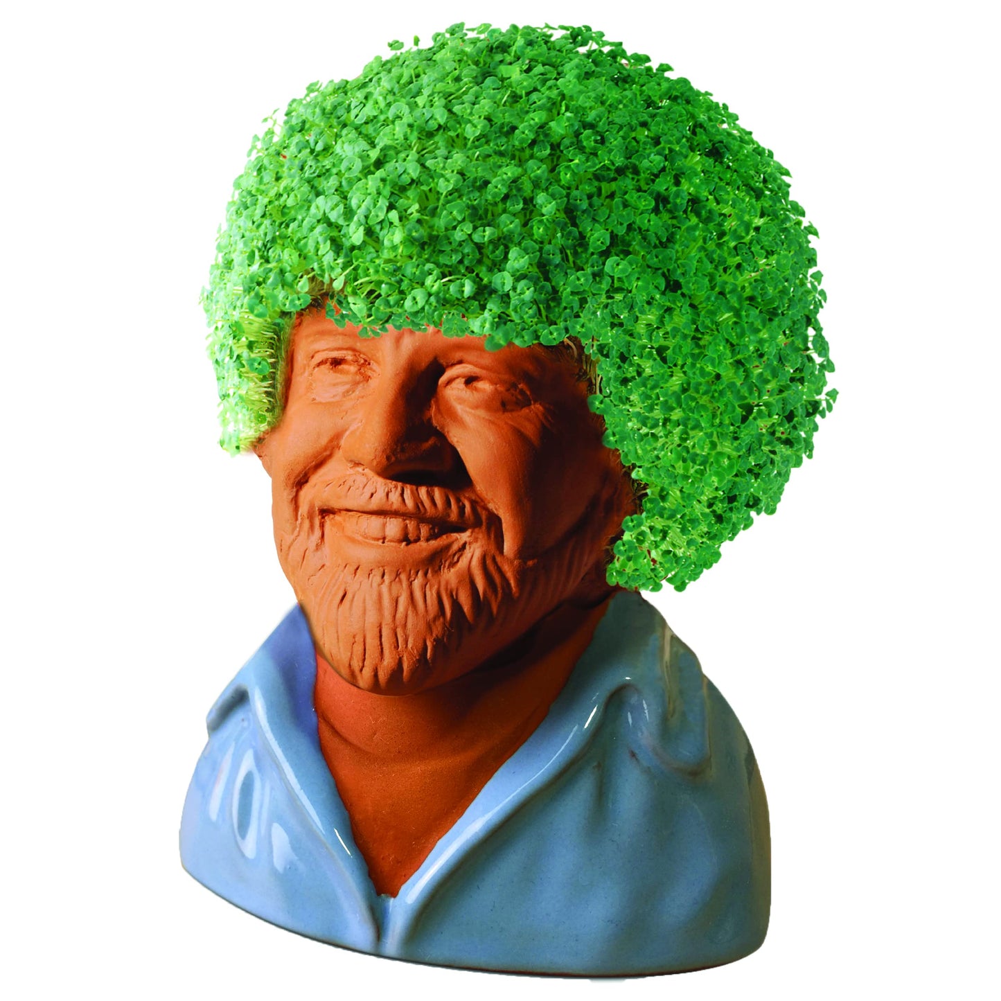 Chia Pet Bob Ross - Blue Shirt - with Seed Pack, Decorative Pottery Planter