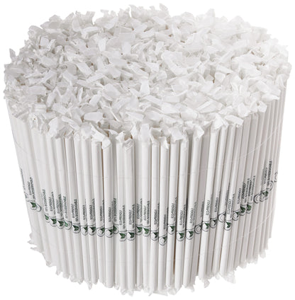 TableCraft – Straws – 10" (8mm) – Paper, Solid White, Wrapped, 500 per pack