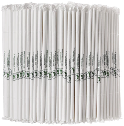TableCraft – Straws – 10" (8mm) – Paper, Solid White, Wrapped, 500 per pack