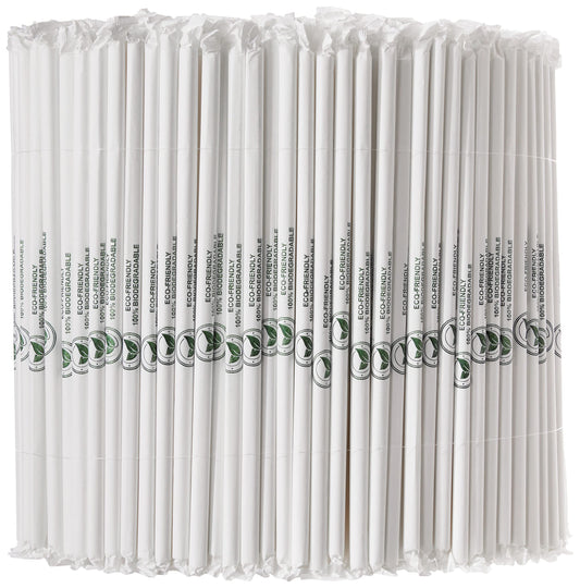 TableCraft – Straws – 10" (8mm) – Paper, Solid White, Wrapped, 500 per pack