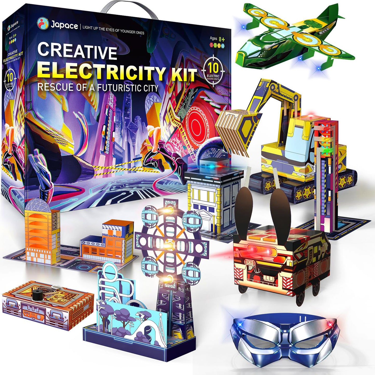 Japace Electricity Science Kits for Kids Age 8-10-12-14, 10 STEM Projects, Paper Circuits Activities, Physics Lab Experiments for Learning & Education, Christmas Birthday Gifts for 8+ Boys Girls