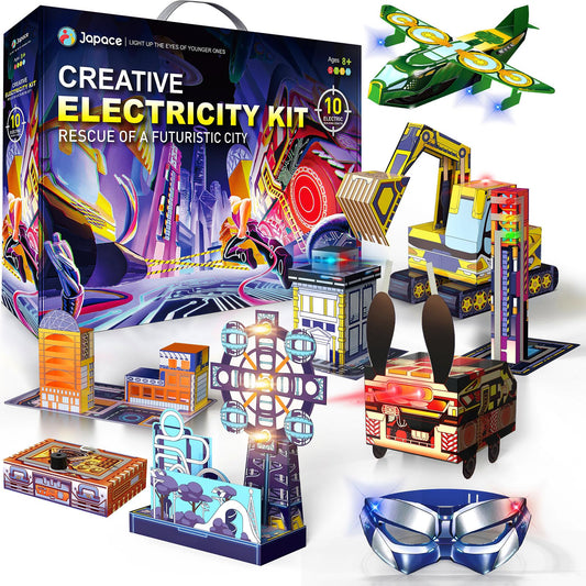 Japace Electricity Science Kits for Kids Age 8-10-12-14, 10 STEM Projects, Paper Circuits Activities, Physics Lab Experiments for Learning & Education, Christmas Birthday Gifts for 8+ Boys Girls