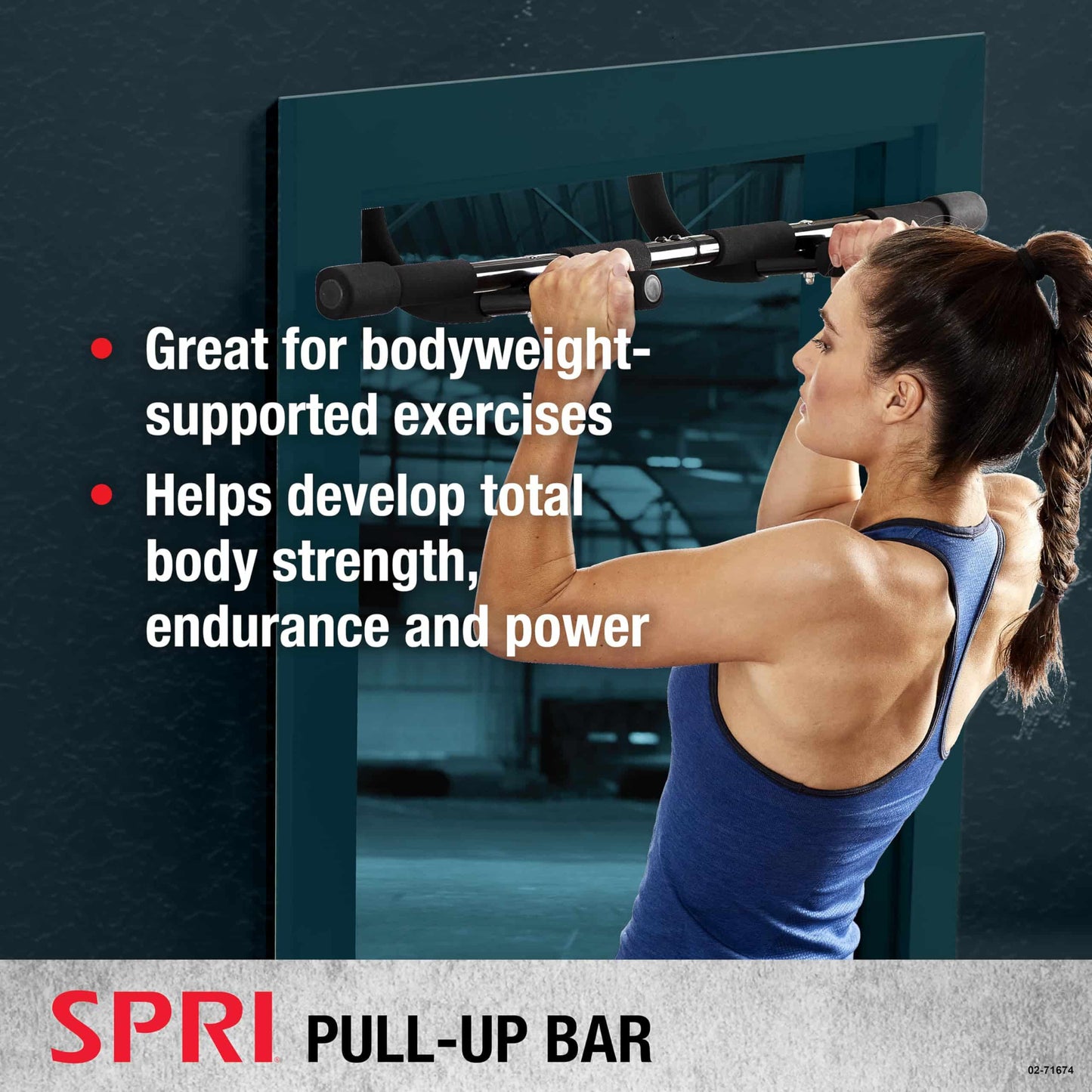 SPRI Pull Up Bar - 8-Grip Door Frame Mounting Pull-Up Bar for Versatile Workouts - Rugged Steel Frame with Foam Handles - Supports 300 Pounds - Fits Door Frames Up to 32 in. Wide – Black)