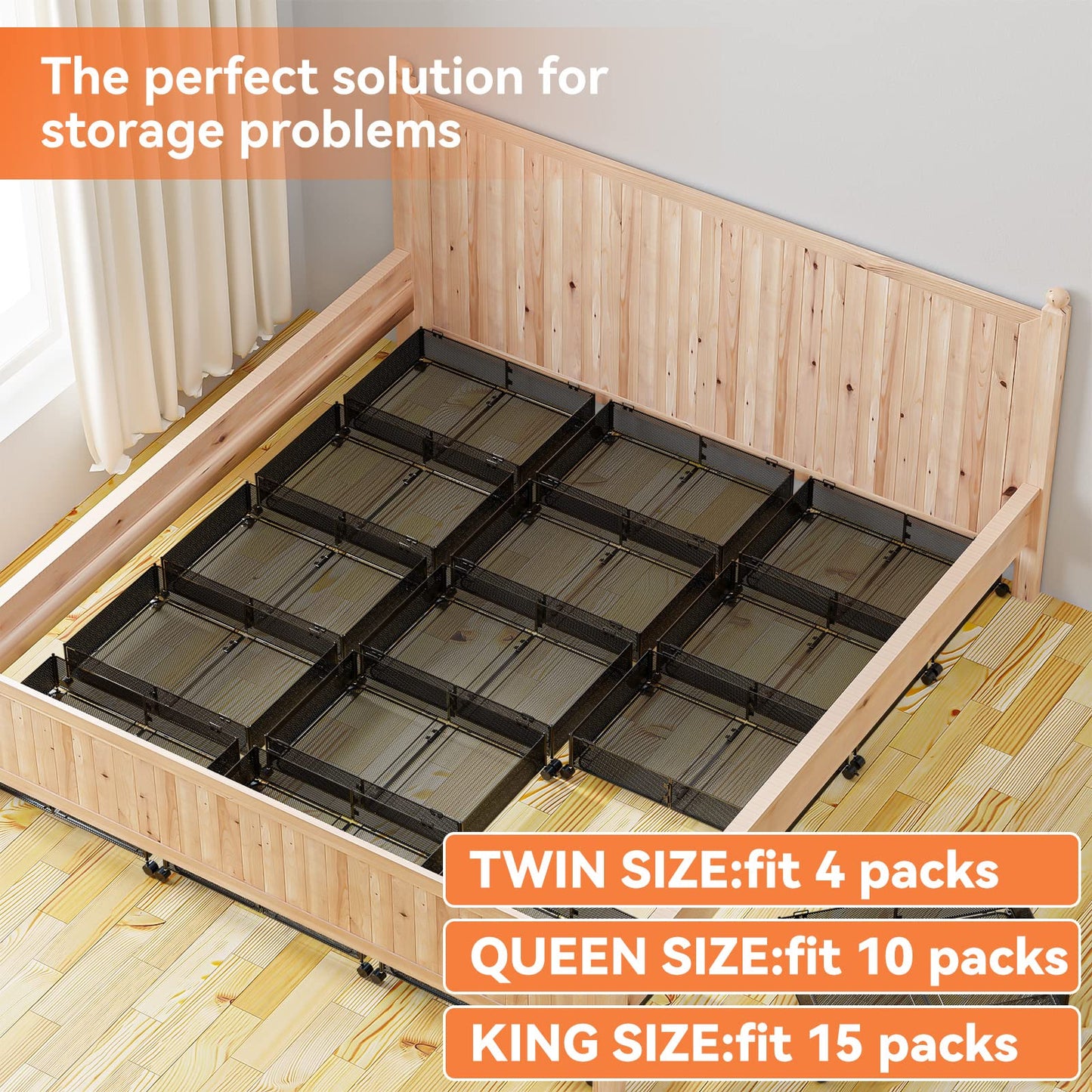 MURBONE Under Bed Storage with Wheels Containers Shoe Storage Organizer Drawer, Metal Foldable Under Bed Drawers on Wheels for Shoes, Clothes, Toys, Blankets (2 Pack)