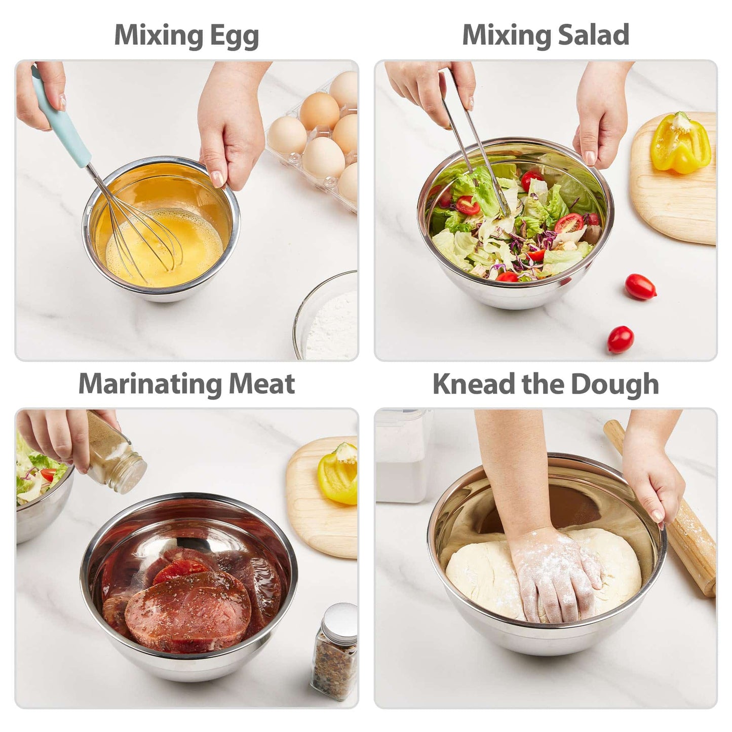 7 Piece Mixing Bowls with Lids for Kitchen, Stainless Steel Mixing Bowls Set Ideal for Baking, Prepping, Cooking and Serving Food, Nesting Metal Mixing Bowls for Space Saving Storage