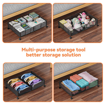MURBONE Under Bed Storage with Wheels Containers Shoe Storage Organizer Drawer, Metal Foldable Under Bed Drawers on Wheels for Shoes, Clothes, Toys, Blankets (2 Pack)