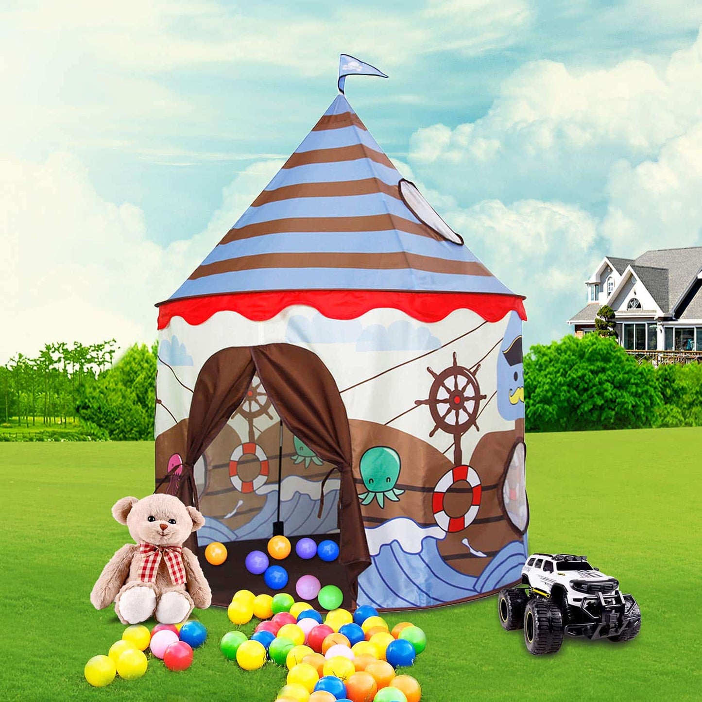 Homfu Play Tent for Kids Castle for Children Boys and Girls Viking Pattern Pop up Tent As
