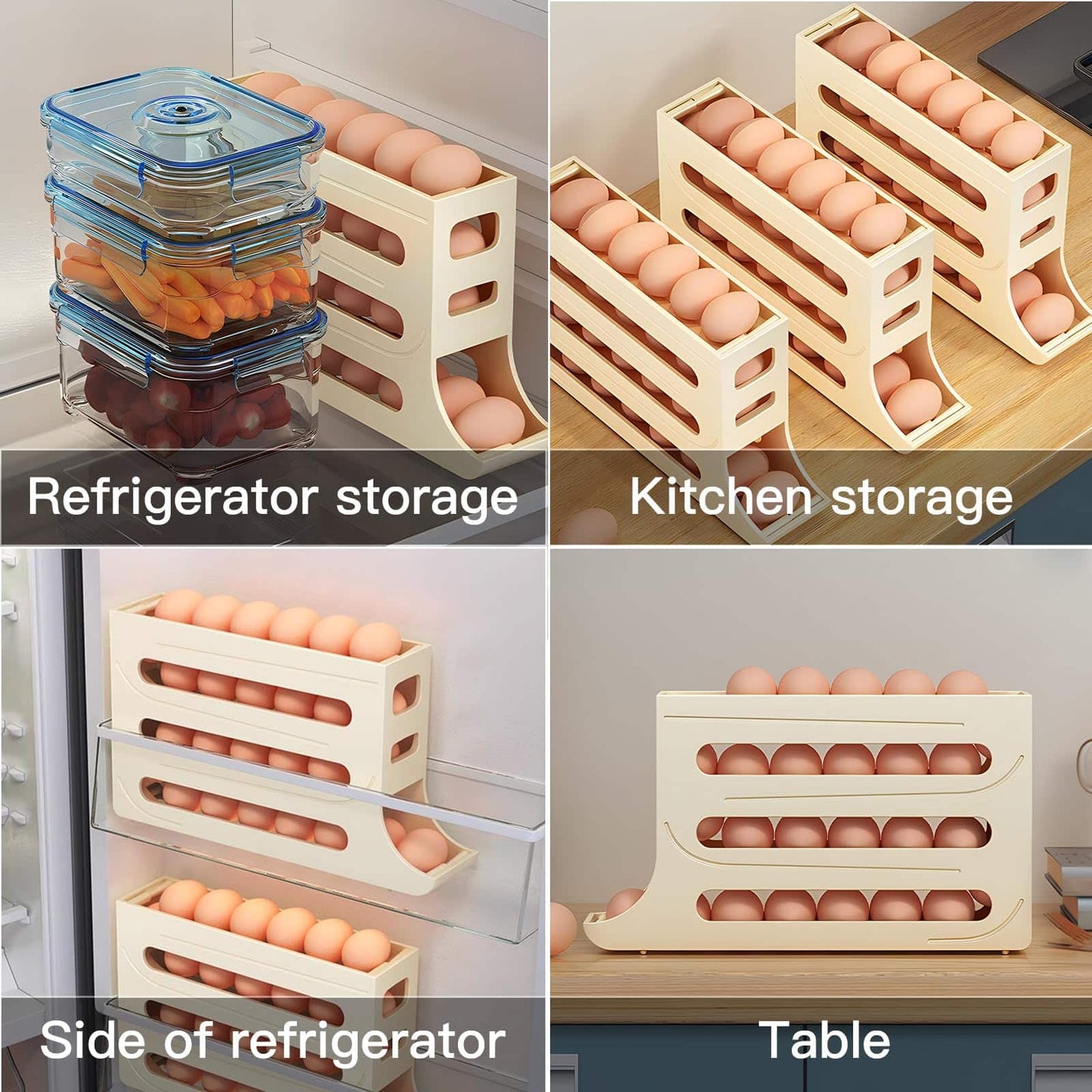 Egg DispenserAutomatic Rolling Egg Tray Organizer, Space Saving Refrigerator Egg Roller, Holds 28 Eggs Simultaneously, Works in The Refrigerator, Kitchen, Cabinets, and Dining Table (White)