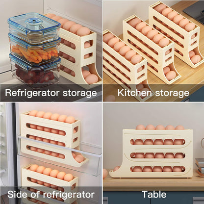 Egg DispenserAutomatic Rolling Egg Tray Organizer, Space Saving Refrigerator Egg Roller, Holds 28 Eggs Simultaneously, Works in The Refrigerator, Kitchen, Cabinets, and Dining Table (White)