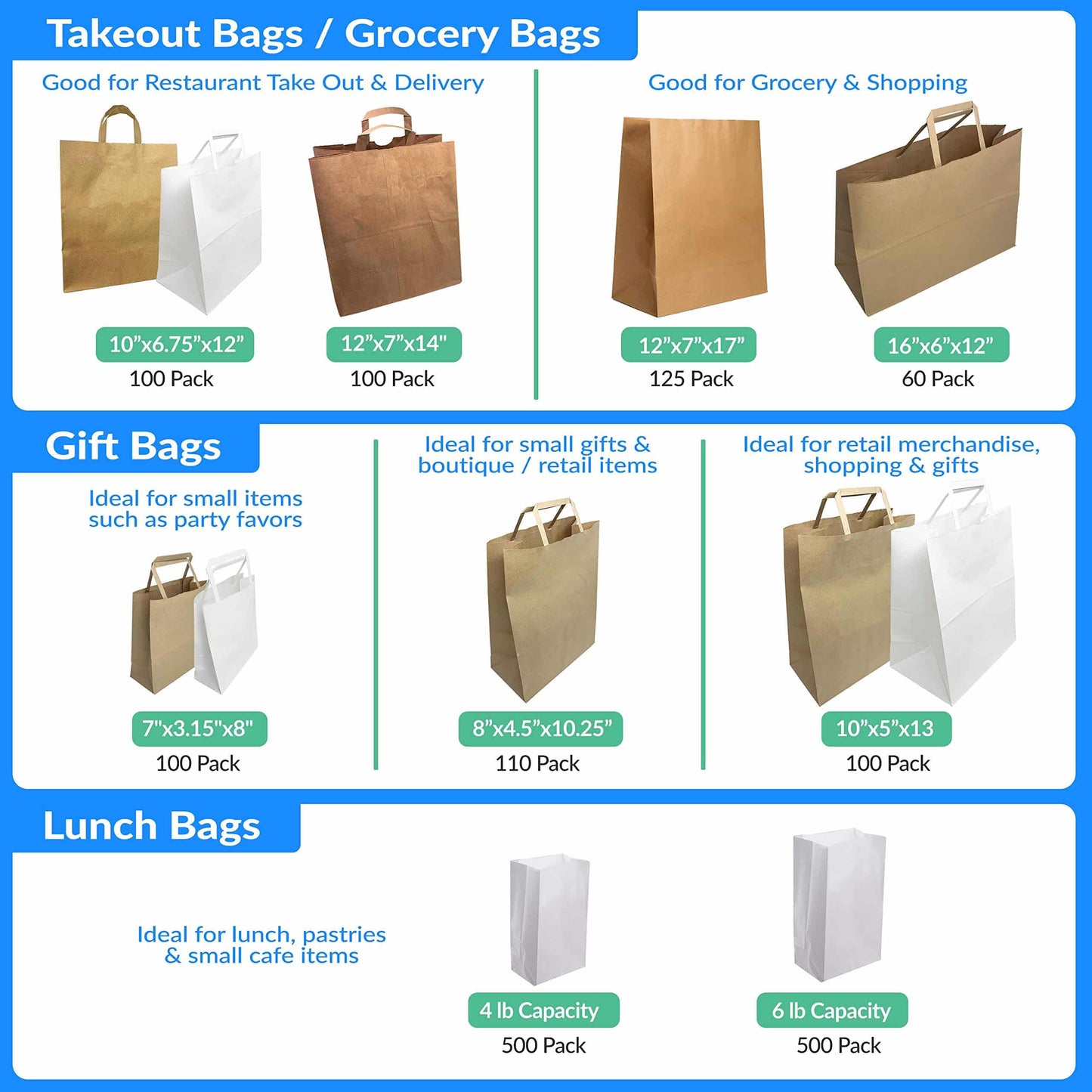 Reli. 110 Pack | 10"x5"x13" | Brown Paper Bags w/Handles | Ideal for Gift Bags, Shopping Bags, Retail