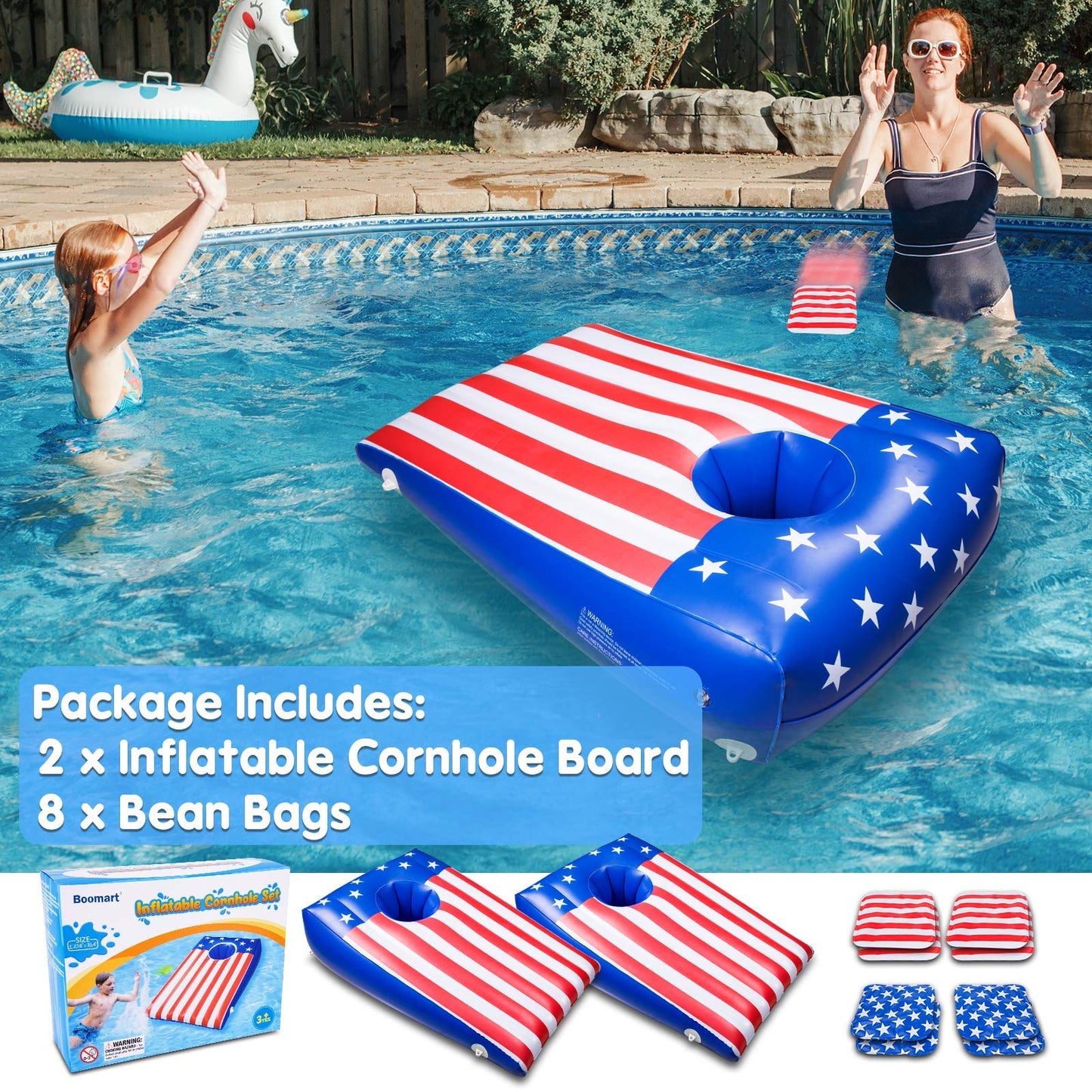 Floating Cornhole Bean Bag Toss and Cornhole with with 8 Beanbags Outdoor Game Pool Accessories for Summer (2 Pack)