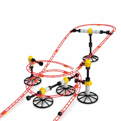 Quercetti Roller Coaster mini rail Set -150pc, 8 meters, Kids ages 6-12, Building Blocks for Marbles Game Maze Tracks , Red