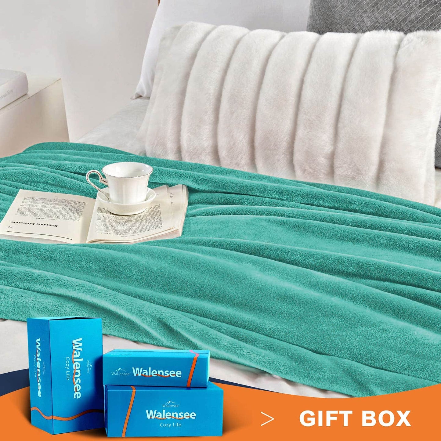 Walensee Fleece Blanket Plush Throw Fuzzy Lightweight (Twin Size 60x80 Turquoise) Super Soft Microfiber Flannel Blankets for Couch