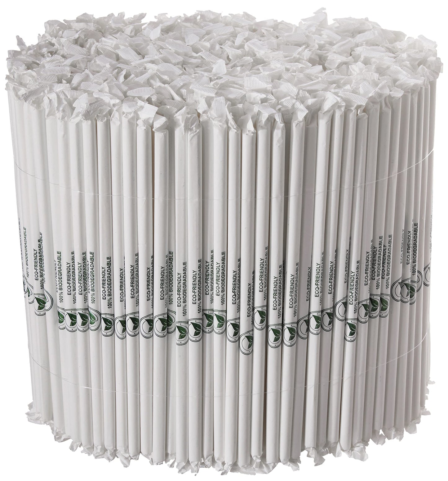 TableCraft – Straws – 10" (8mm) – Paper, Solid White, Wrapped, 500 per pack