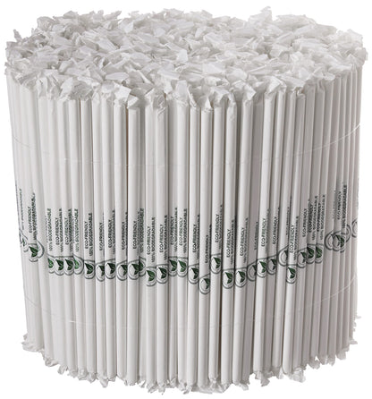 TableCraft – Straws – 10" (8mm) – Paper, Solid White, Wrapped, 500 per pack