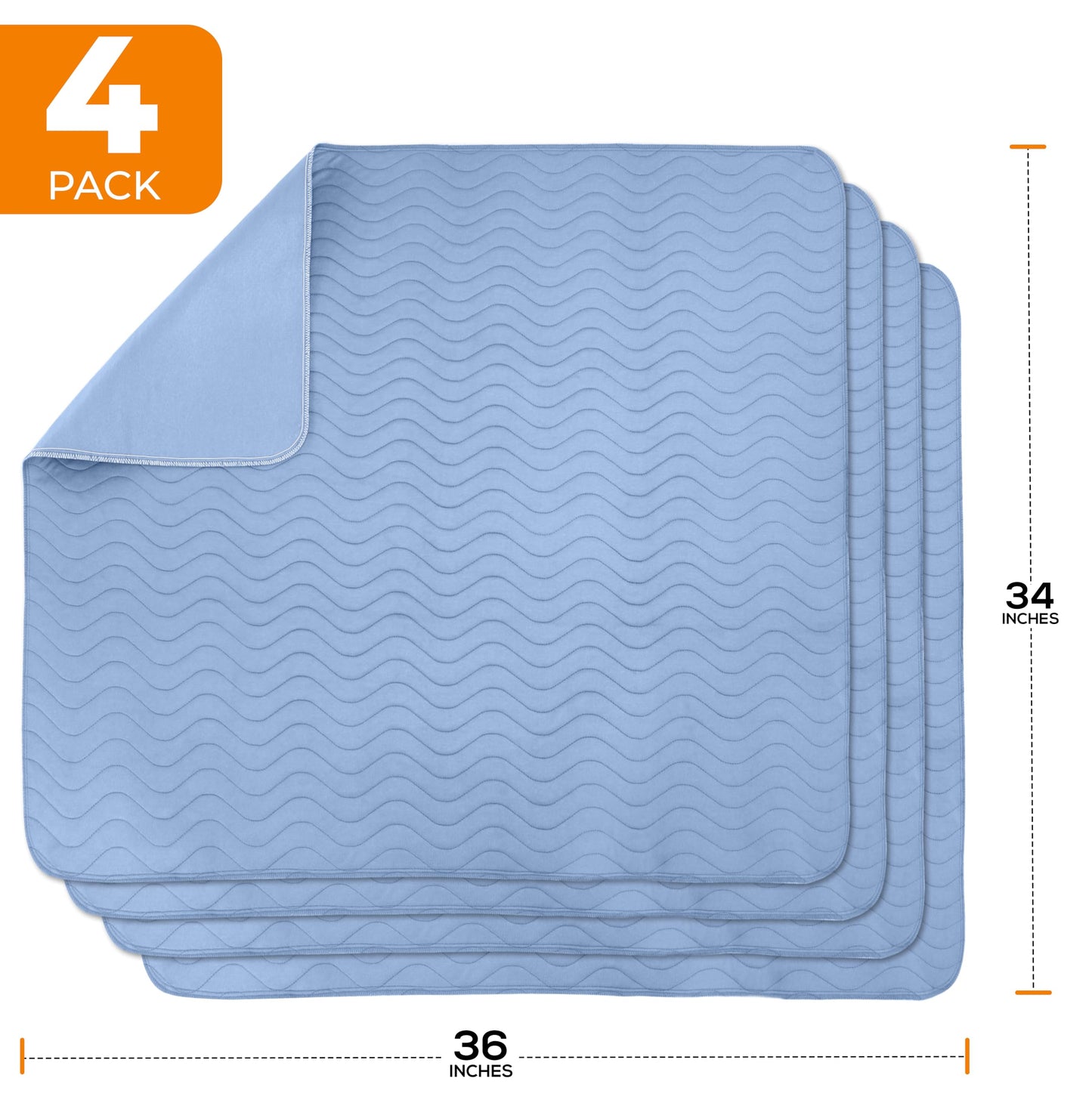 Utopia Bedding Waterproof Incontinence Bed Pads 34 x 36 Inches (Pack of 4, Blue), Washable and Reusable Underpads for Adults, Elderly and Pets, Absorbent Protective Pads